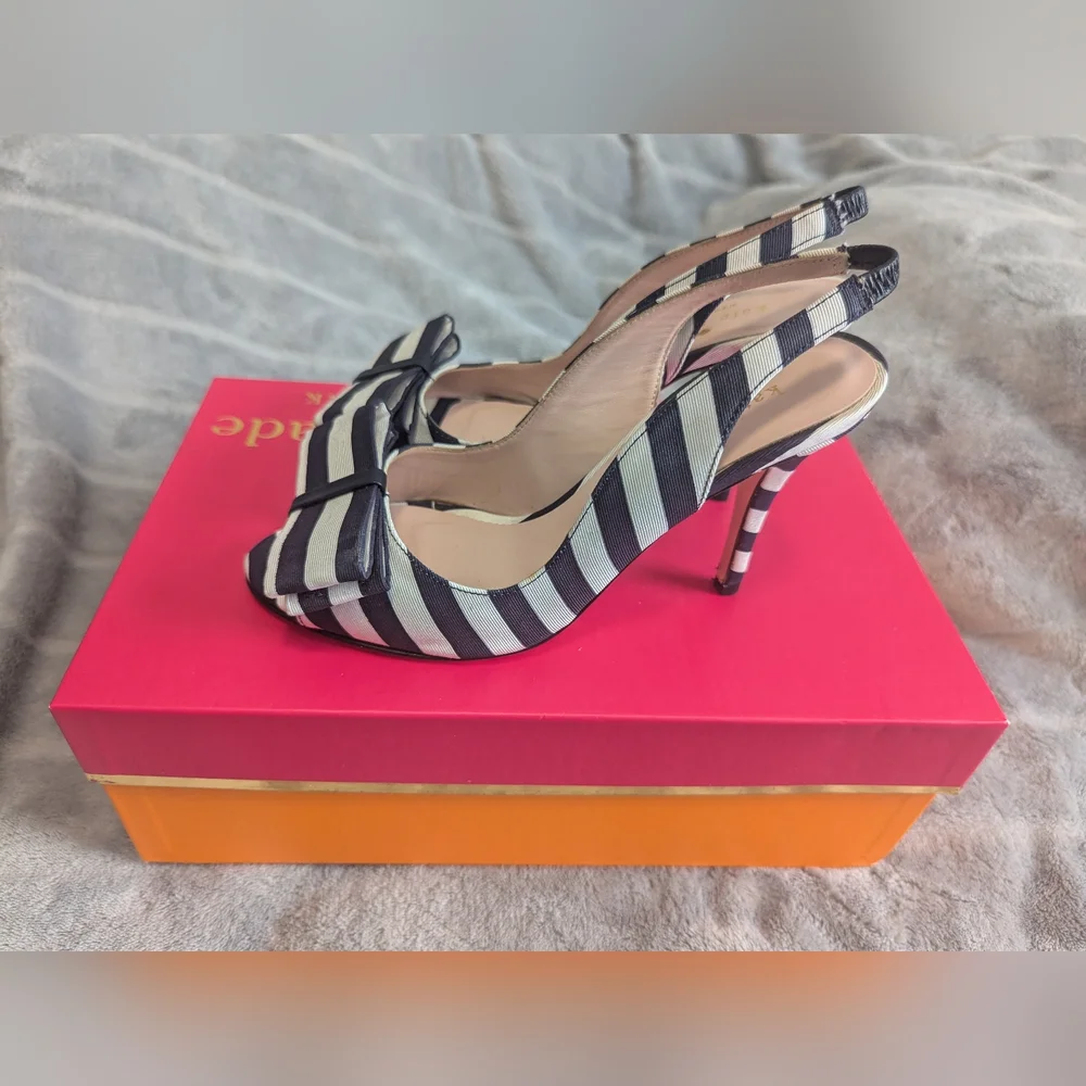 Kate Spade striped with bow kitten heels - Picture 1 of 3